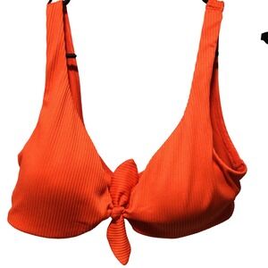 Express Ribbed Orange‎ Halter Tie Front Bikini Swimsuit Top Women's L